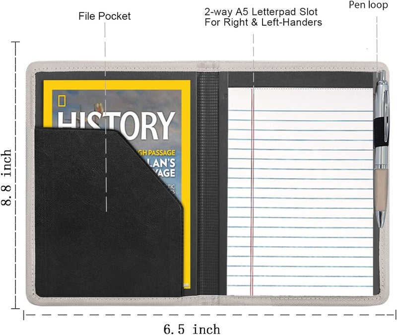 Gorbado Padfolio/Portfolio Binder, Mini Padfolio Portfolio Binder 5 x 8 Legal Writing Pad, A5 Document Organizer Folder for Men Women, Gray - Image 3